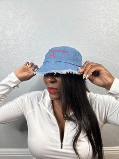 Ready for your next streetwear staple? This denim bucket hat with a distressed brim is a real statement piece—with the comfort of 100% cotton to boot. It’s an on-trend style that’ll be sure to get you a ton of compliments. • 100% cotton • Denim look • Classic brim with distressed look • 4 sewn eyelets on the sides of the hat • 2-panel designSize guide A (inches) B (inches) C (inches) One size 22 3 ⅛ 1 ¾ Trendy Cotton Bucket Hat With Brim, Trendy Cotton Brimmed Bucket Hat, Trendy Brimmed Cotton Bucket Hat, Trendy Cotton Bucket Hat With Curved Brim, Trendy Cotton Bucket Hat With Short Brim, Wide Brim Hats For Spring Streetwear, Spring Wide Brim Hats For Streetwear, Trendy Streetwear Hats For Spring, Spring Streetwear Wide Brim Hat