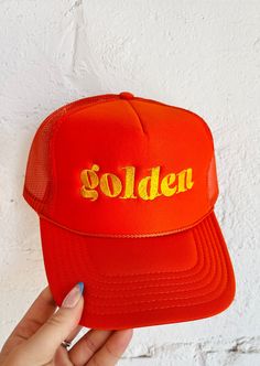 Golden Trucker Hat Trendy Summer Hats For Streetwear, Trendy Summer Streetwear Hats, Adjustable Gold Trucker Hat For Summer, Gold Adjustable Trucker Hat For Summer, Casual Trucker Hat For Spring, Casual Solid Trucker Hat For Spring, Casual Solid Color Trucker Hat For Spring, Trendy Gold Cap, Trendy Solid Color Trucker Hat