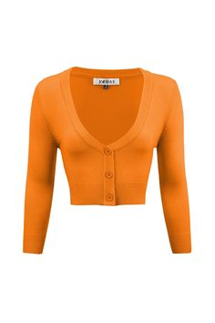 Welcome back to our adorable 3/4 length sleeve cropped cardigan! This super cute Orange cardigan features a flattering V neckline that enhances your silhouette and a stylish three-button closure. It’s designed to hit right at the upper waist, making it the perfect finishing touch for dresses - looks fabulous over a Peggy- or skirts, even jeans. PRODUCT DETAILS Three quarter length sleeves Button Closure Cropped Length 18.5" to 20" inches 80% Acrylic / 18% Nylon / 2% Spandex Imported Accessories Vintage Style Skirts, Skirts Vintage, Bolero Cardigan, Fitted Cardigan, Vintage Inspired Fashion, Classic Cardigan, Vintage Inspired Outfits, Cardigan Sweaters For Women, Knit Crop Top