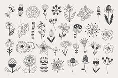 the flowers are drawn in black and white