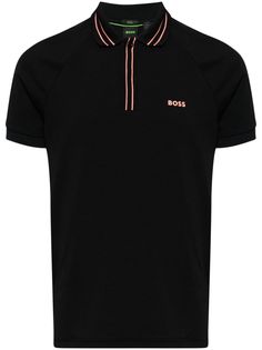 black/light pink stretch-cotton piqué weave logo print at the chest stripe trim polo collar front button placket short sleeves straight hem Black Tops With Contrast Collar For Summer, Black Top With Contrast Collar For Summer, Black Polo Collar Top With Contrast Trim, Black Collared Polo Shirt With Contrast Trim, Black Sporty Top With Contrast Collar, Sporty Black Top With Contrast Collar, Black Polo Shirt With Contrast Trim And Short Sleeves, Black Short Sleeve Polo Shirt With Contrast Trim, Fitted Black Polo Shirt With Striped Collar