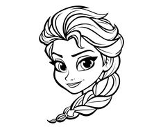 the frozen princess face is outlined in black and white, with long braids on her hair