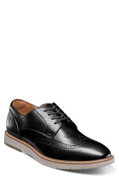 Brogue perforations and wingtip styling add timeless sophistication to a leather derby set on a cushioned footbed and flexibe rubber sole. Lace-up style Cushioned footbed Leather upper/textile lining/rubber sole Imported Derby Wingtip Oxfords With Removable Insole, Wingtip Oxfords With Removable Insole For Derby, Wingtip Oxfords With Removable Insole For Semi-formal Events, Semi-formal Wingtip Oxfords With Removable Insole, Semi-formal Wingtip Oxfords With Cushioned Footbed, Semi-formal Wingtip Dress Shoes With Cushioned Footbed, Business Wingtip Oxfords With Cushioned Footbed, Business Casual Wingtip Derby With Branded Insole, Wingtip Oxfords With Cushioned Footbed For Business