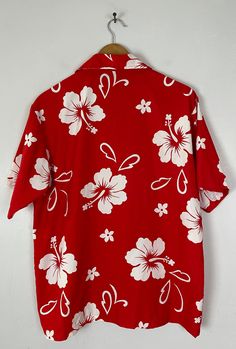 "-Description- >men's red & white floral hawaiian shirt >button front >collared >size small/medium - tag is marked small but chest size is more like a medium - please check all measurements before purchase >classic hawaiian! >condition: great >color(s): red, white >fabric(s): 100 polyester >brand: anchox blue >care: machine wash -Measurements- >size: small/medium - tag is marked small but chest size is more like a medium - please check all measurements before Red Collared Hawaiian Shirt For Beach, Red Collared Hawaiian Top, Red Collared Camp Shirt For Vacation, Red Collared Camp Shirt For Summer, Red Hawaiian Shirt With Camp Collar, Red Tropical Hawaiian Shirt With Camp Collar, Red Tropical Camp Shirt With Camp Collar, Red Tropical Shirt With Camp Collar, Vintage Red Hawaiian Shirt For Summer