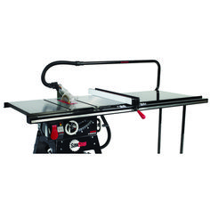 a table saw is sitting on top of a workbench with the handle extended