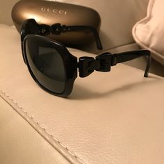 Slight Prescription For Distance. Lenses Can Be Changed Out And Arms Can Be Adjusted By Any Eyeglass Store For A Custom Fit. Black Lenses And Black Gucci Bows On The Sides. Perfect Condition And Polarized. Original Case Included. Eyeglass Stores, Gucci Sunglasses, Gucci Accessories, Glasses Accessories, Black Tan, Michael Kors Bag, Custom Fit, Lenses, Michael Kors