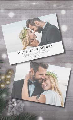 Married And Merry Newlywed Just Married Holiday Christmas Card Simple Elegant Photo Married And Merry Christmas Card, First Year Married Christmas Card, Newly Engaged Christmas Card, First Christmas Married Card, First Christmas Married Zazzle, Newlywed Christmas, Minimalist Cards, Elegant Photo