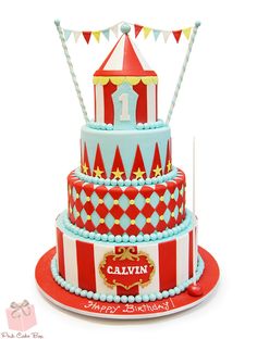 a three tier circus themed birthday cake