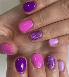 Pink And Purple Nails, Purple And Pink Nails, Purple Gel Nails, Makeup Clown, Makeup Nails Designs, Purple Nail Designs, Cute Gel Nails, Bright Nails, Shellac Nails