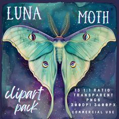 lunaa moth with the caption clipart pack on it's back side