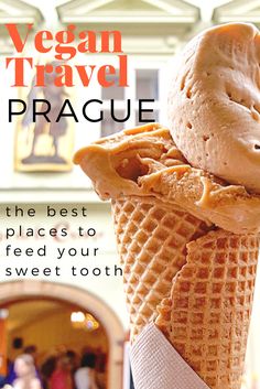 the cover of vegan travel prague magazine shows two scoops of ice cream on top of each other