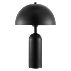 a black lamp on a white background with the light turned off to show its dim lighting