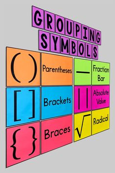 the word grouping symbols are arranged in different colors and shapes, including letters that spell out their names