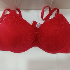 Size 36c Never Worn Nwt Bought At Macys Red Push-up Bra With Padded Cups, Red Padded Push-up Bra, Red Push-up Bra With Medium Support, Red Bra With Medium Bust Support, Red Underwire Bra With Lined Body, Pushup Bra, Tan T Shirt, Underwire Sports Bras, Minimiser Bra