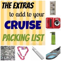 the extra to add to your cruise packing list is shown in blue and green, along with other items