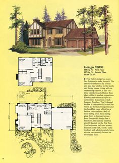 an old house is shown with plans for the front and back sides, including two levels