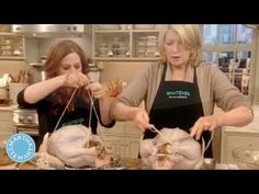 two women in the kitchen preparing food for dinner or desserts with twine handles