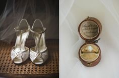 the bride's wedding shoes and ring box