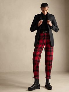 The Plaid Riding Pant | Banana Republic Fancy Fits, White Sneakers Men, Legging Fits, Riding Pants, Equestrian Style, Slim Fit Pants, Red Plaid, Dress Codes, Women's Pants