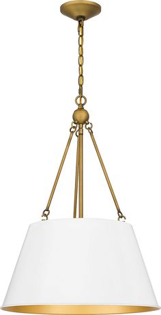 a large brass chandelier with white shades on the bottom and gold trimmings