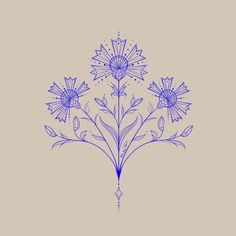 a blue drawing of flowers on a beige background