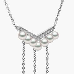 Trend Freshwater Pearl & Diamond Feather Chain Necklace | Yoko London