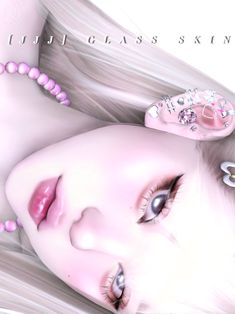 a digital painting of a woman with blonde hair and pink beads on her head, laying down