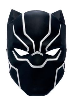 a black panther mask with white lines on the front and side of it's face