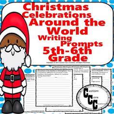 christmas celebrations around the world writing activities for 5th - 6th grade with santa clause theme