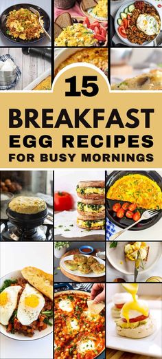 An image collage of breakfast egg recipes representing different egg breakfast ideas. The text overlay reads "15 easy breakfast egg recipes" representing breakfast to make with eggs Best Egg Breakfast, Food With Eggs, Meals With Eggs, Eggs Breakfast Recipes, Egg Recipes Breakfast, Breakfast Recipes With Eggs, Eggs Dishes, Breakfast Egg Recipes, Egg Breakfast Ideas