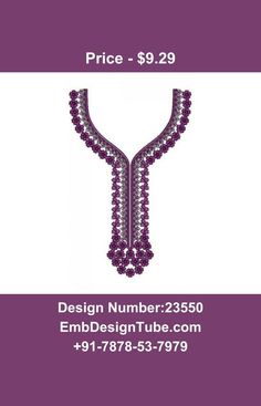 a purple and white business card with an image of a necklace