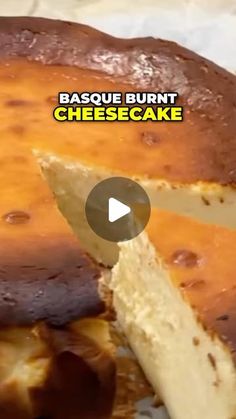 a cheesecake is being cut into pieces with the words base burnt cheesecake on it