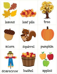 fall memory match game - click to open 1-page PDF Kindergarten Autumn Activities, Autumn Preschool Printables, Kindergarten Fall Worksheets, Fall Kindergarten Crafts, Fall Preschool Worksheets, Fall Kindergarten Activities, Fall Math Activities, Fall Vocabulary, Fall Lesson Plans