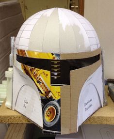 the helmet is made out of construction materials