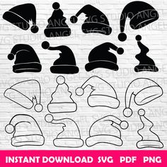 christmas hat svg files for cricut and silhouettes, including santa's hats