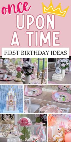 Collage of once upon the time first birthday ideas. 1st Birthday Themes Girl, Fairy Theme Birthday Party, Birthday Cake Cookies, First Birthday Theme, First Birthday Party Ideas, Wild One Party, Easy Birthday Gifts, 1st Birthday Party Favors