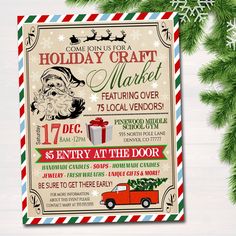 a holiday craft market flyer with santa clause