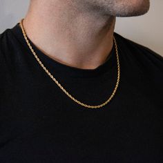 Gold Rope Chain's links are diamond cut to capture light from all angles for next-level shine. Our 18k Gold Rope Chain looks fantastic on its own, but it's also great paired with some of our other chains. The 3mm rope chain is a great addition to your collection that will make it stand out. -Reinforced Lobster Clasp -Water, sweat and heat resistant -Premium 18k Gold & Rhodium Base -No Discolouring or Tarnishing -Hypoallergenic - No green skin -Handmade -53cm | 3mm -1 Year Warranty Gift Rope Chain Necklace With Figaro Link, Gift Rope Chain Necklace With Wheat Link, Gift Wheat Link Rope Chain Necklace, Rope Chain Gold, Gold Necklace For Men, Green Skin, Chain For Men, Compass Pendant, Mens Necklace