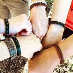 Like true friends, sparkly pyrite beads are stitched back and forth creating support across a gorgeous piece of vegetable-tanned leather -- holding both sides of the bracelet together. We image the leather of this bracelet singing "I get by with a little help from my friends" (your choice on if it’s The Beatles or Joe Cocker version — both are amazing!) Stacking bracelets are meant to be expressive, yet effortless. Each leather bracelet is handcrafted in the USA using premium, vegetable tanned l Brown Beaded Bracelets For Friendship, Handmade Leather Friendship Bracelets, Beaded Leather Bracelet - Perfect Gift, Beaded Leather Bracelet As Gift, Button Studs, Leather Bracelets Women, Joe Cocker, Stacking Bracelets, Leather Bracelets