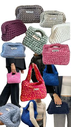 many different types of purses are shown together