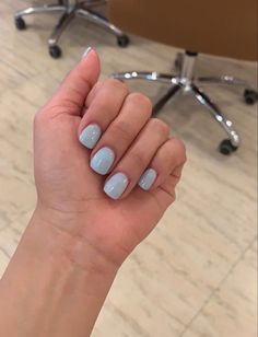 Light Color Sns Nails, Light Powder Blue Nails, Light Blue Powder Dip Nails, Powdered Blue Nails, Dip Powder Nails Short Squoval, Simple Light Blue Nails Short, Short Dip Powder Nails Blue, Powder Blue Short Nails, Short Gel Nails Light Blue