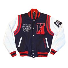 Howard University Blue and White Varsity Jacket Product Specifications: Material: Wool Blend Internal: Soft viscose Lining Collar: Rib-knitted Collar Sleeves: Genuine Leather Cuffs: Rib-knitted Cuffs Front: Front Button Closure Pockets: Two Side Pockets Color: Blue and White Color White Varsity Jacket, Boosie Badazz, Graffiti Pictures, Howard University, Varsity Jackets, Leather Sleeves, Letterman Jacket, Jacket Outfit, University Blue