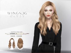 an image of a woman with long blonde hair in front of a white background and the words wingsdg style on it