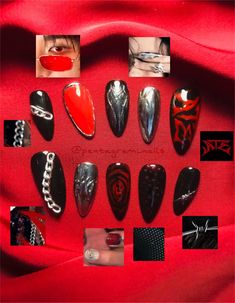 ❌Don’t copy my work for selling purposes❌  #straykids #kpop #pressonnails #nails #skz #red #black #silver #ate #rose #heart #chain Stray Kids Inspired Nails Ate, Ateez Nails Ideas, Ateez Nail Ideas, Straykids Nails Ideas, Ate Nails Skz, Black Red Silver Nails