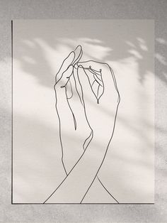 a black and white drawing of two hands holding each other's fingers with the shadow of a tree behind them