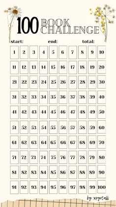 a printable 100 days challenge with flowers and numbers on the side, in front of a