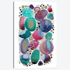 an abstract painting with different colors and shapes on white canvas wall art print by person