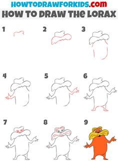 how to draw the lorax for kids with easy step - by - step instructions