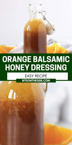 an orange balsamic honey dressing in a glass jar