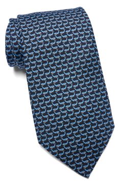 Whales cavort on an Italian-crafted silk tie to bring a bit of understated whimsy to your business attire. 100% silk Dry clean Made in Italy Designer Workwear Ties, Blue Silk Tie For Workwear, Blue Silk Ties For Work, Blue Silk Suit And Tie Accessories For Work, Silk Ties For Work, Mens Neckties, Mens Tie, Printing Design, Neck Ties